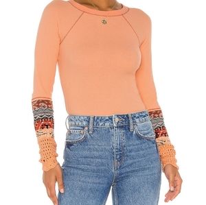 Free People In The Mix Jacquard Cuff Desert Orange Combo Thermal Sz M